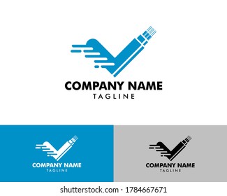 Fiber optic with check mark logo vector template