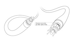 Fiber Optic Electronic Cable Optical Fiber Black And White Line Drawing. Vector File.