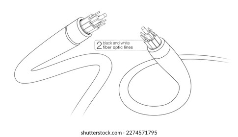 Fiber Optic Electronic Cable Optical fiber black and white line drawing. Vector file.