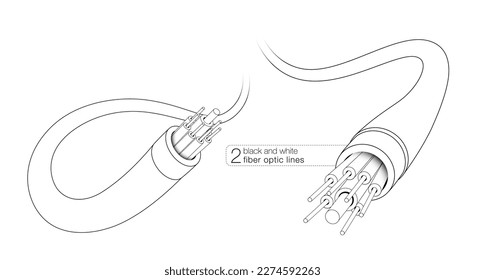 Fiber Optic Electronic Cable Optical fiber black and white line drawing. Vector file.