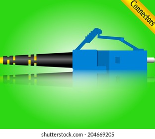 Fiber optic LC connector on green background. Vector.