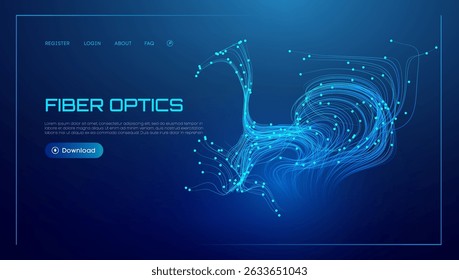 Projeto de rede de tecnologia óptica abstrata da velocidade da luz da linha da fibra óptica. Cabos de alta velocidade transportam informações digitais através de sistemas urbanos. A análise de telecomunicações fluidas forma conexões de backbone neural.