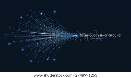 Fiber optic strands, like a high-speed cosmic trail, pulse with vivid electric-blue neon lights. It represents innovation in modern technology: data flow, big data, AI-powered neural processing, cloud computing scalability, and ultrafast digital connectivity. Ideal for graphics on broadband revolutions, machine learning algorithms, big data analytics, cybersecurity flows, IoT ecosystems, and global information superhighways. Brilliant pulses capture the essence of speed, efficiency, and the limitless potential of the interconnected technological landscape of the future.