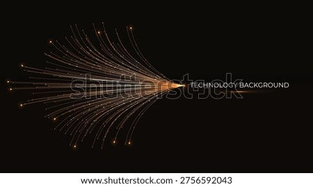 Fiber optic strands like a high-speed cosmic trail, pulsating neon lights in Orange color. Innovation in modern technology: data flow, AI, cloud computing, and ultra-fast digital connectivity.