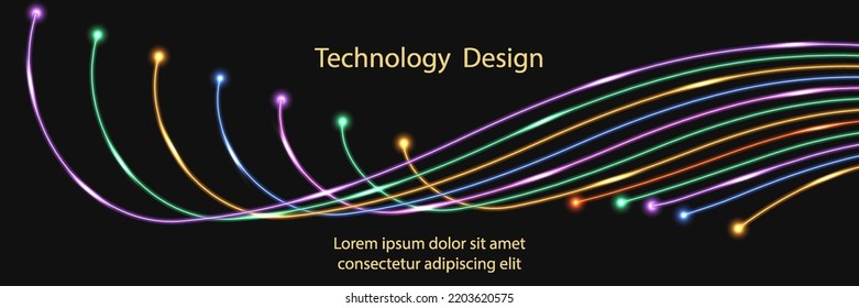 Fiber optic; swirl cable lines; Technology banner design. Electric impulse, glowing light effect, twisted  colorful fibre  wire lines. Cyber digital  futuristic background. Vector illustration