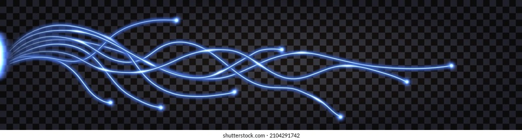 Fiber Optic  technology cable lines, network telecommunication, blue light effect. Design element isolated on transparent background. Vector illustration