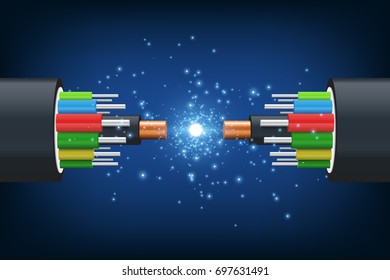 Fiber optical cable. Illustration isolated on blue background. Graphic concept for your design