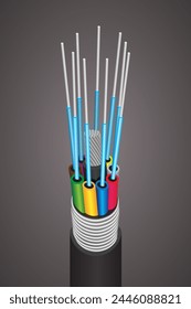 Fiber optical cables isolated on dark background. 3d vector.