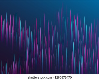 Fiber optics abstract cyber background. Glowing lines falling abstract big data concept tech vector background. Digital geometric blue purple lines streams visual optic technology, speed concept.
