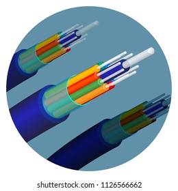 Fiber Optics Cable Technology Set In Circle Vector Illustration