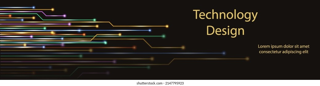 Fiber optiv technology background. Colorful impulse cable line with neon glowing light effect. Network, communication, connection digital techno business banner or poster. Vector illustration
