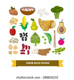 Fiber rich foods set, illustration, vector
