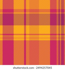 Tartán textil sin costura de la fibra, comprobación cruzada del Vector del modelo. Tejido de cuadros de textura de fondo antiguo en paleta de colores rosa y naranja.