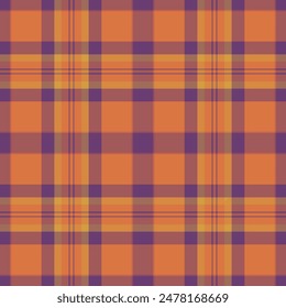 Fiber textile background pattern, minimal check fabric texture. Bedroom vector plaid tartan seamless in red and orange color.