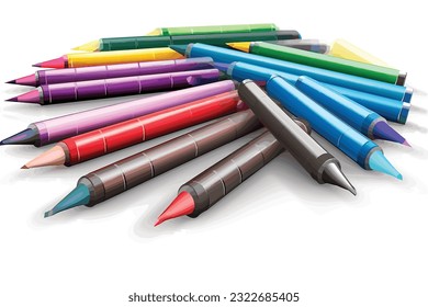Fibra de punta conjunto de lápices de plumas ilustraciones de arte vectorial aisladas sobre fondo blanco