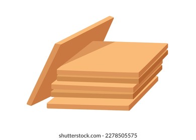 Fiberboard stack, wood fiber board. Fibreboard, MDF, wooden construction material for building industry. Rectangle hardboard. Flat vector illustration isolated on white background