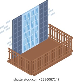Fiberglass Window Frame with wooden fence isometric Concept Vector  Icon Design, balcony and window front view symbol, House exterior idea with vintage and classic balconies stock illustration