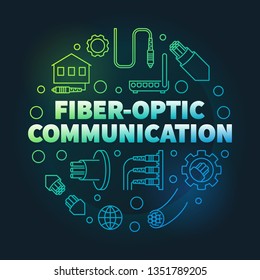 Fiber-optic Communication round vector colorful linear illustration on dark background 