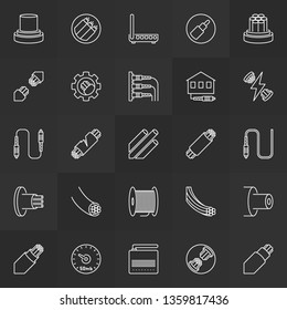 Fiber-optic communication vector outline icons collection. Optical fiber concept linear signs on dark background