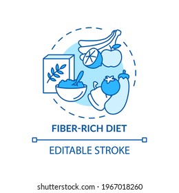 Fiber-rich diet concept icon. Liver health requirement idea thin line illustration. Fruits and vegetables. Maintaining bowel health. Vector isolated outline RGB color drawing. Editable stroke