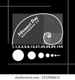 Fibonacci Día para celebrar el 23 de noviembre. Una fórmula llamada Fibonacci sobre fondo negro.