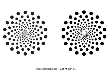 Fibonacci Dotted Spiral elemento de arte sobre un fondo blanco. El patrón giratorio apunta a la ilustración vectorial. Resumen de vórtice espiral espiral. ilustración de arte vectorial de icono fácilmente modificable.
