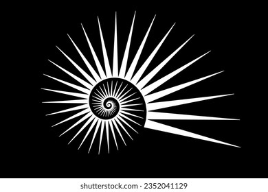 Fibonacci Golden ratio. Geometric shapes spiral. Snail spiral. Sea shell of white triangles. Sacred logo template. Vector isolated on black background