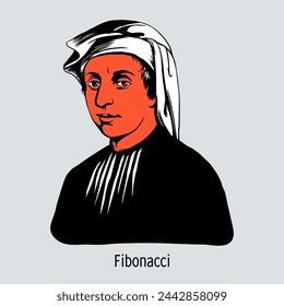 Fibonacci - Leonardo of Pisa was the first major mathematician of medieval Europe. Hand drawn vector illustration