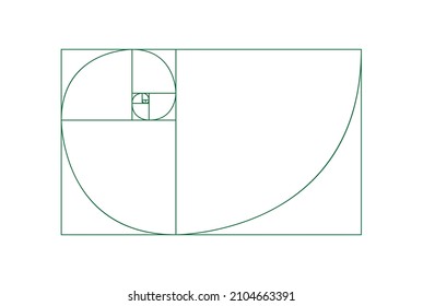 Fibonacci Rectangle And Spiral. Golden Ration Spiral Vector