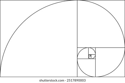 Fibonacci sequence spiral graph. Graph demonstrating golden ratio squares and angles.