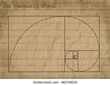 The Fibonacci spiral (also known as the Golden Spiral) on sepia retro style background, vector illustration