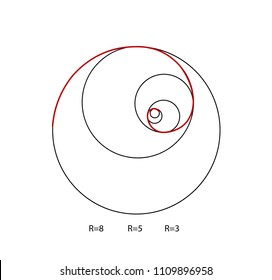 Fibonacci spiral symbol. Golden ratio