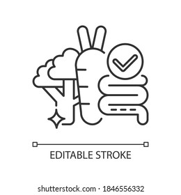 Fibre linear icon. Food group for healthy eating. Vegetables for digestion. Vitamin in roots. Thin line customizable illustration. Contour symbol. Vector isolated outline drawing. Editable stroke