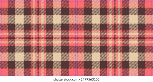 Fibre texture textile vector, top check background seamless. Korean fabric tartan pattern plaid in red and light colors palette.