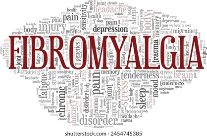 Fibromyalgia word cloud conceptual design isolated on white background.