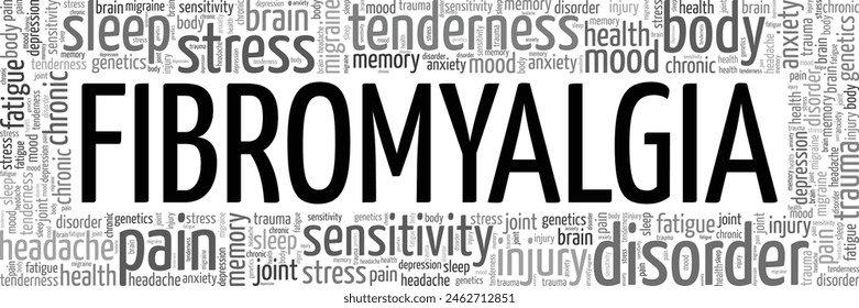 Fibromyalgia word cloud conceptual design isolated on white background.