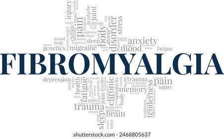 Fibromyalgia word cloud conceptual design isolated on white background.
