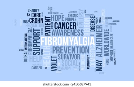 Fibromyalgia word cloud template. Health awareness concept vector background.