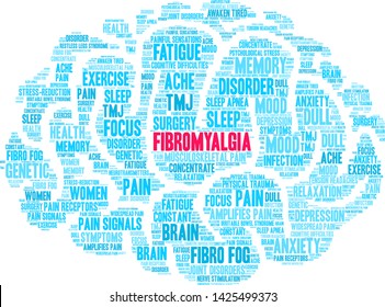 Fibromyalgia word coud on a white background.  