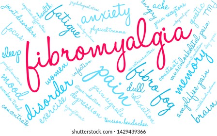 Fibromyalgia word coud on a white background.  