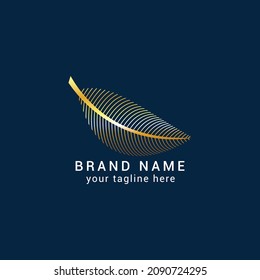 fibrous leaf tree element logo design with golden color luxury concept