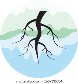 Fibrous root silhouette, illustration of plant roots.