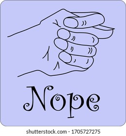Fico or fig gesture drawn by means of black lines on the purple background with word nope