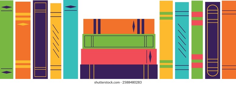 Fiction. Books of different colors. Isolated vector illustration in flat style.