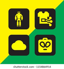 fiction icon. 4 fiction set with sci fi, alien, filled cloud and military robot machine vector icons for web and mobile app