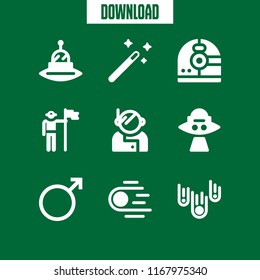 fiction icon. 9 fiction vector set. asteroid, mars, magic wand and asteroids icons for web and design about fiction theme