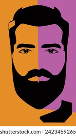 Fictional abstract elegant unshaven retro man isolated hipster with stylish monochrome haircut icon. barbershop symbol