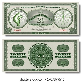 A fictional American banknote of 20 dollars is dedicated to the state of Indiana. Headdress of the Indians