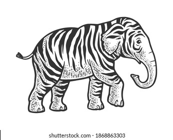 fictional animal tiger elephant sketch engraving vector illustration. T-shirt apparel print design. Scratch board imitation. Black and white hand drawn image.