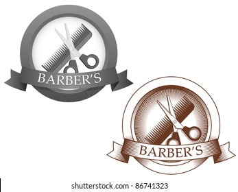 Fictional barbershop logo. Vector illustration.